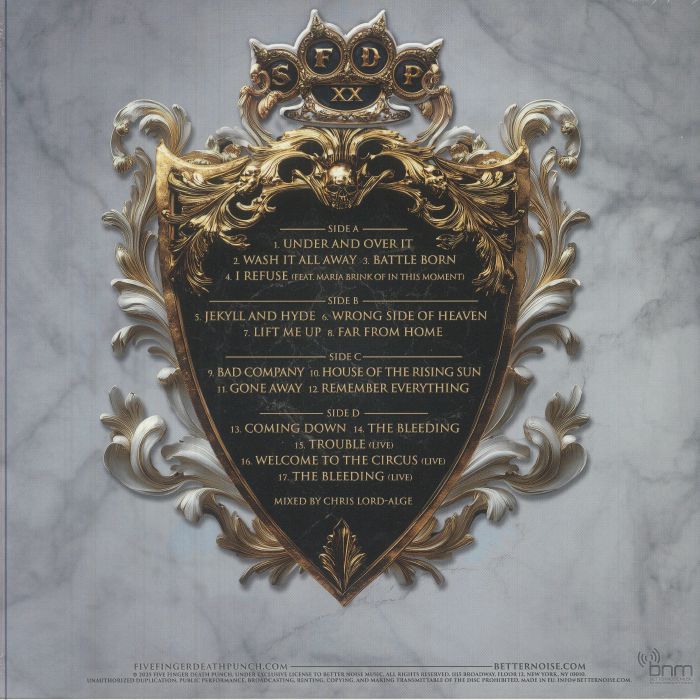 Five Finger Death Punch - Best Of Volume 1 double vinyl LP tracklist