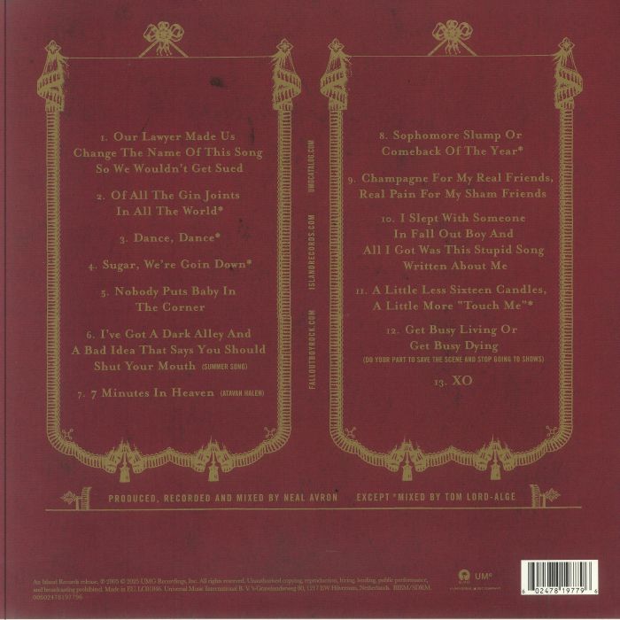 Fall Out Boy - from under the Cork Tree vinyl lp tracklist