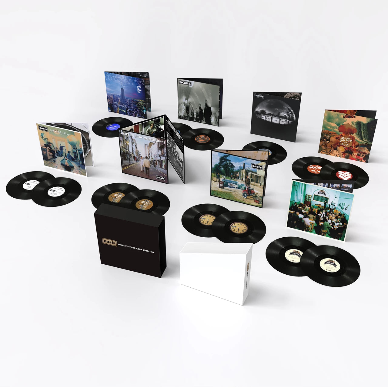 Oasis - complete studio album collection vinyl boxset LPs exploded