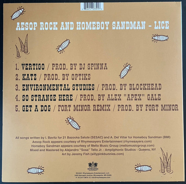 Aesop Rock and Homeboy Sandman Lice vinyl tracklist