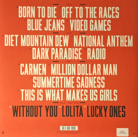 Lana Del Rey - Born to Die double vinyl album tracklist