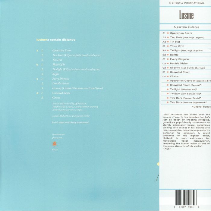 Lusine - A Certain Distance - vinyl album rear cover tracklist