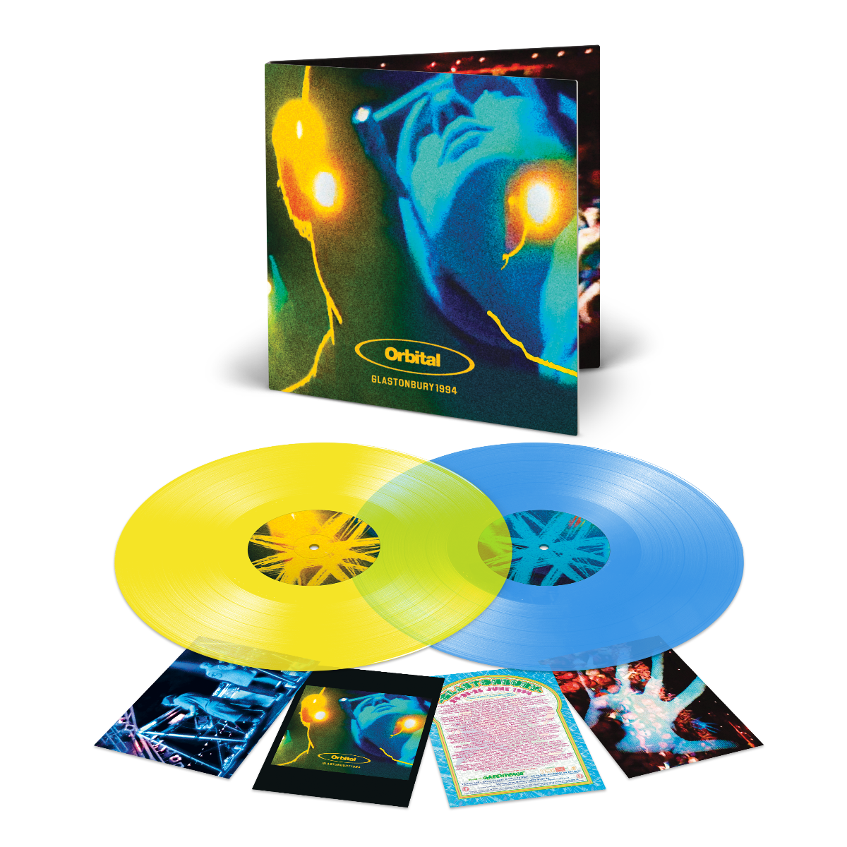 Orbital Glastonbury 1994 blue and yellow vinyl 2LP gatefold cover