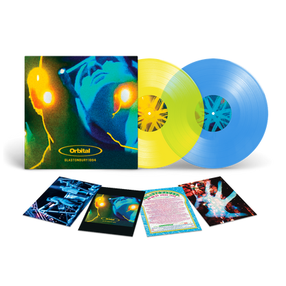 Orbital Glastonbury 1994 blue and yellow vinyl 2LP with postcards