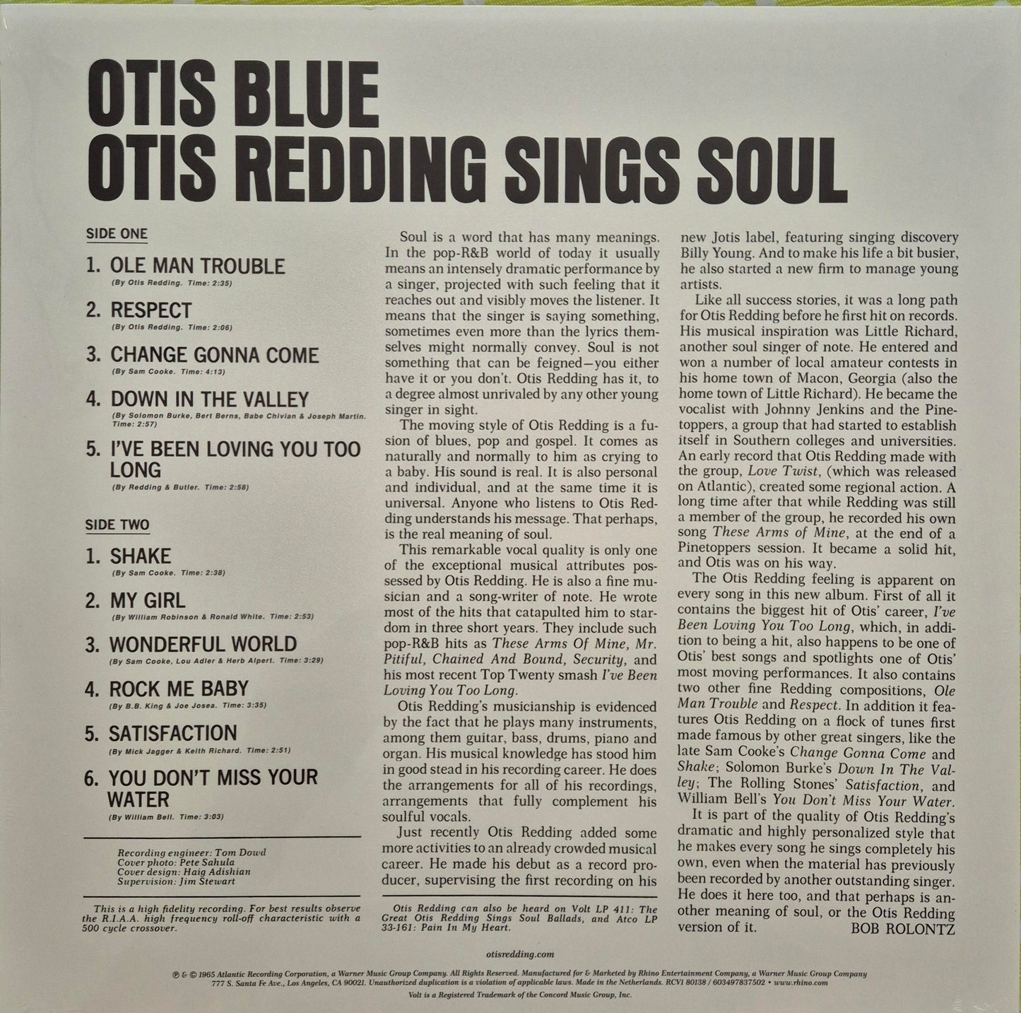 Otis Redding - Otis Blue / Otis Redding Sings Soul album tracklist and sleeve notes