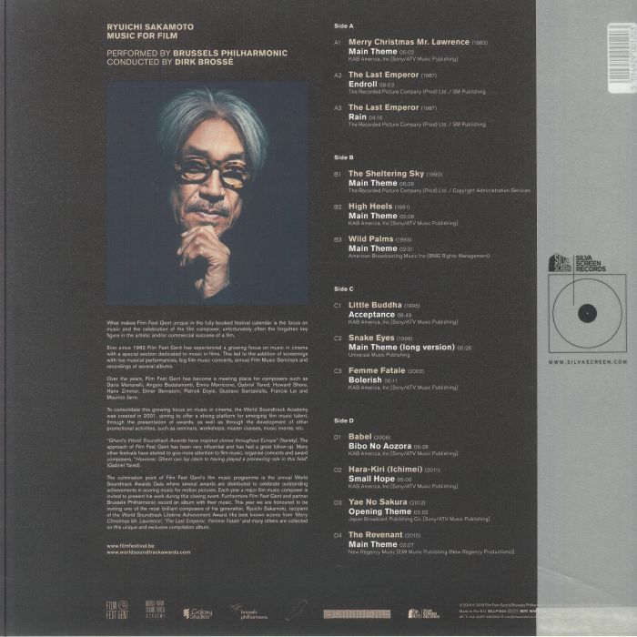 Ryuichi Sakamoto - Music for Film amber and black double vinyl LP tracklist