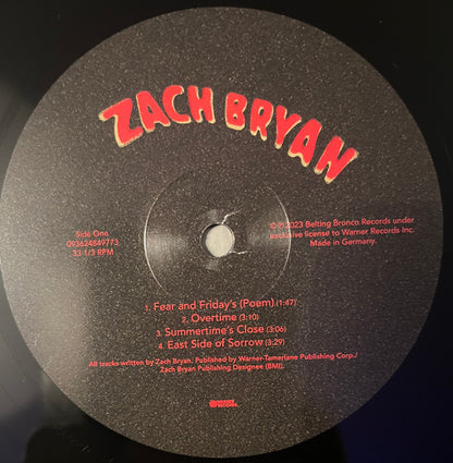 Zach Bryan - Zach Bryan vinyl LP label